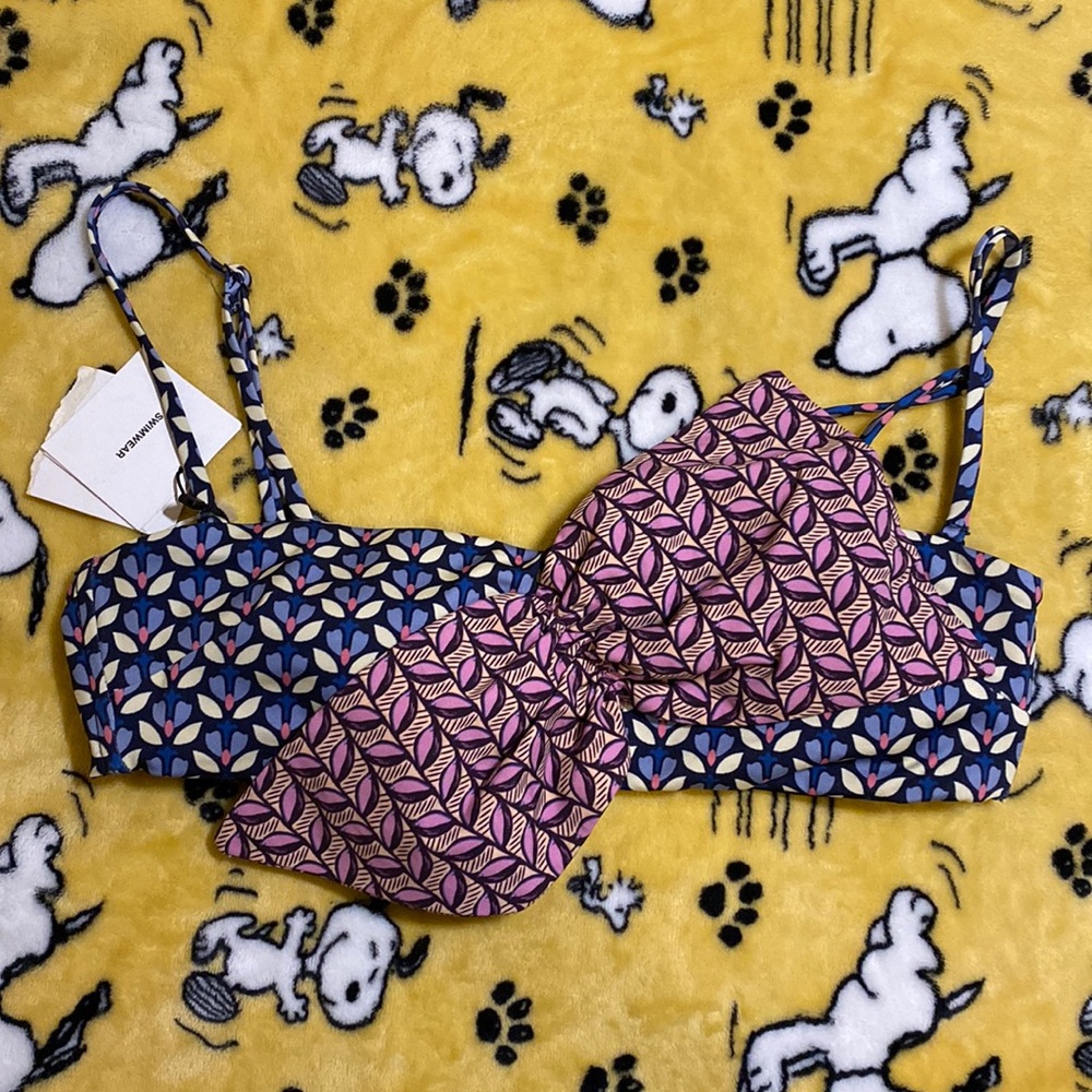 NWT Zara Patterned Geometric Purple Blue “Bow” Bikini Top